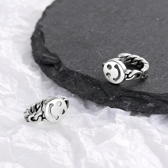 NEW 925 Sterling Silver Smiley Face Hoop Earrings - Picture 5 of 10